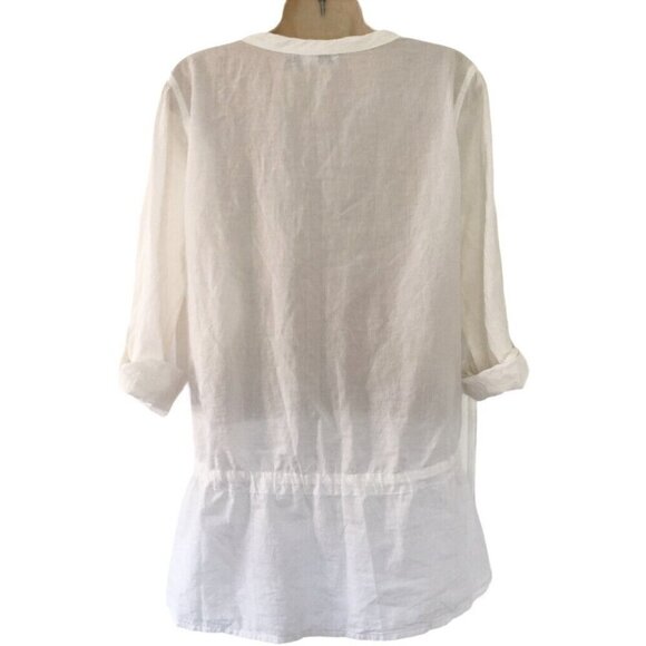 Prana White Embroidered Drawstring Waist Lightweight Tunic Top Sz Small - Picture 3 of 7